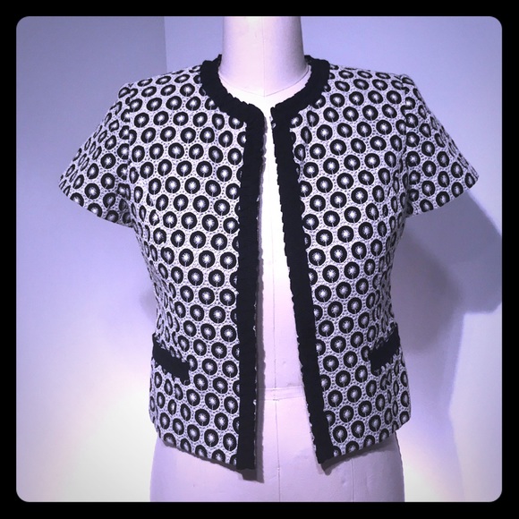 MILLY Jacket Blazer sz 8 Black White Short Sleeve - Picture 3 of 8